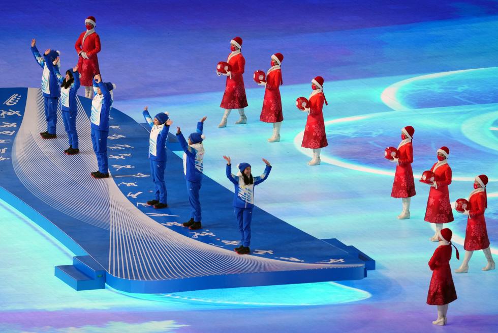 2022 Beijing Olympics - Closing Ceremony - National Stadium, Beijing, China - February 20, 2022. Volunteers are pictured during the closing ceremony. REUTERS/Aleksandra Szmigiel OLYMPICS-2022-CLOSING/