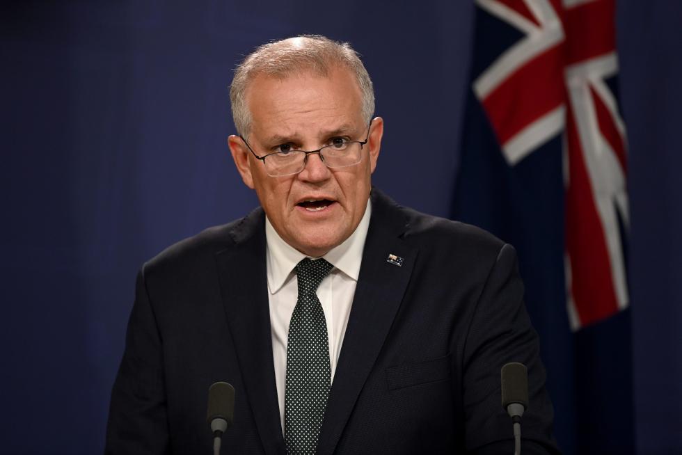 El primer ministro australiano, Scott Morrison, comparece ante la prensa sobre el conflicto en Ucrania.