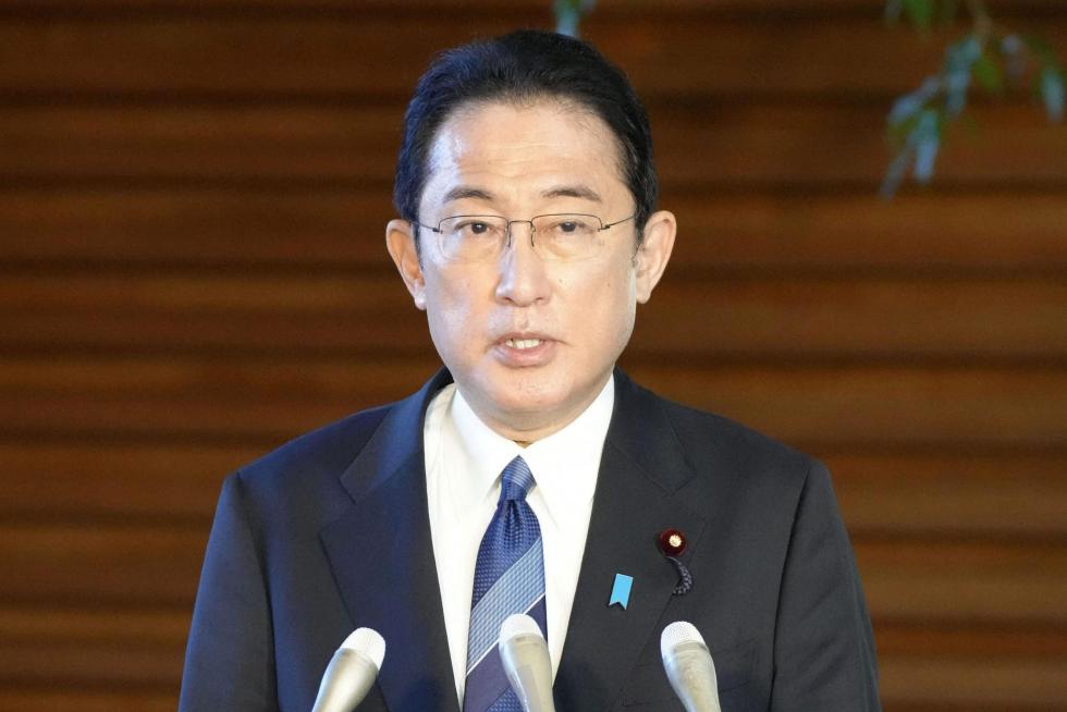 El primer ministro japonés, Fumio Kishida, comparece ante la prensa sobre el conflicto en Ucrania.