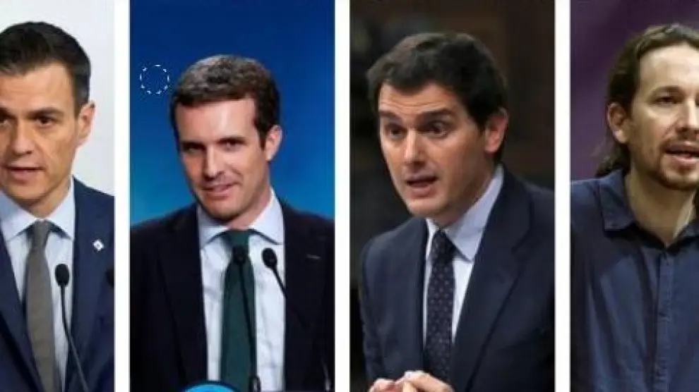 Pedro Sánchez (PSOE), Pablo Casado (PP), Albert Rivera (Cs), Pablo Iglesias (Unidas Podemos)