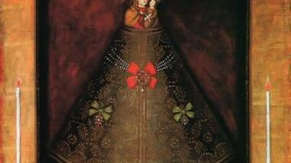 Pintura del siglo XVI que muestra la talla de la Virgen del Pilar