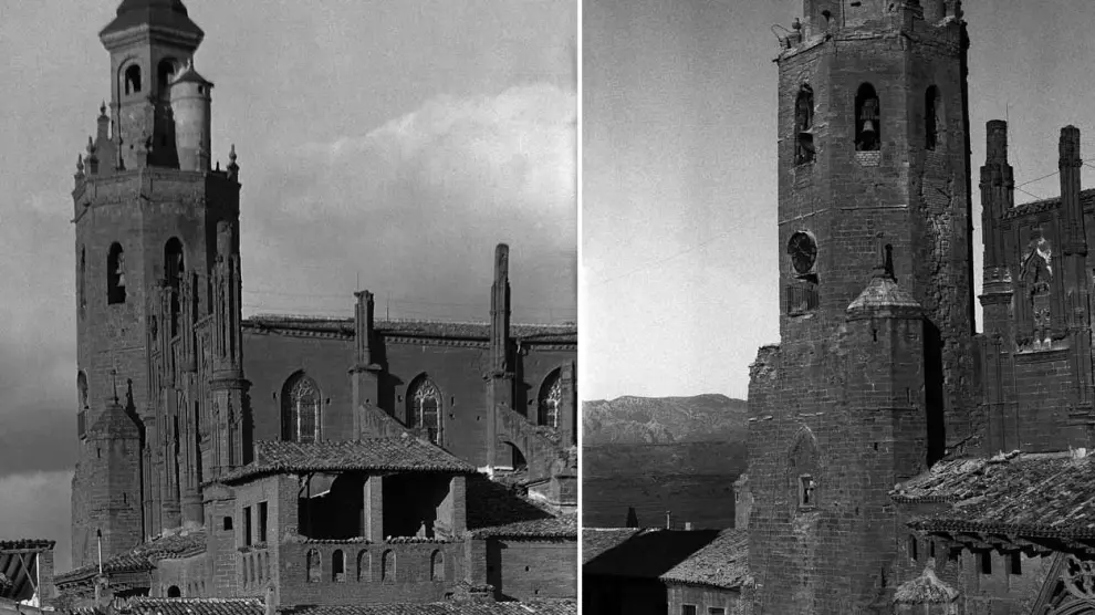 La catedral antes y después del incendio del chapitel.
