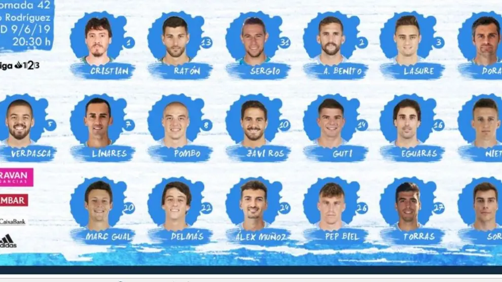 Los 19 convocados del Real Zaragoza para el viaje a Tenerife este fin de semana, donde concluye la liga.