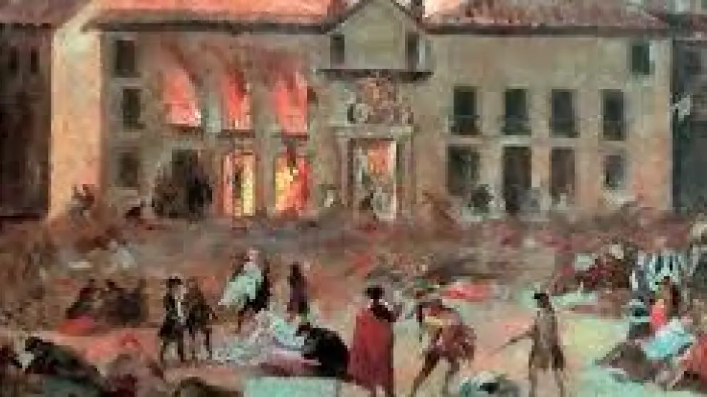 Goya. El Coliseo de Comedias de Zaragoza en llamas.