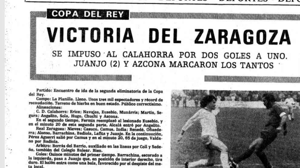 Ficha de la crónica de HERALDO DE ARAGÓN del partido CD Calahorra-Real Zaragoza de Copa del año 1979 en La Planilla.