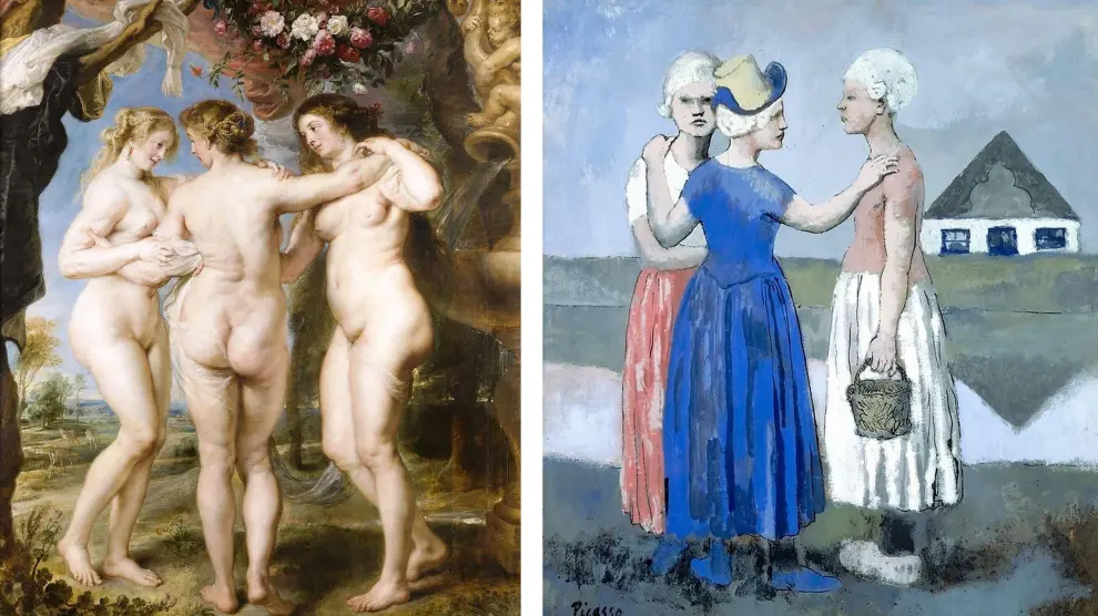 Las tres Gracias, Peter Paul Rubens, 1635 - Las tres holandesas, Pablo Picasso, 1905