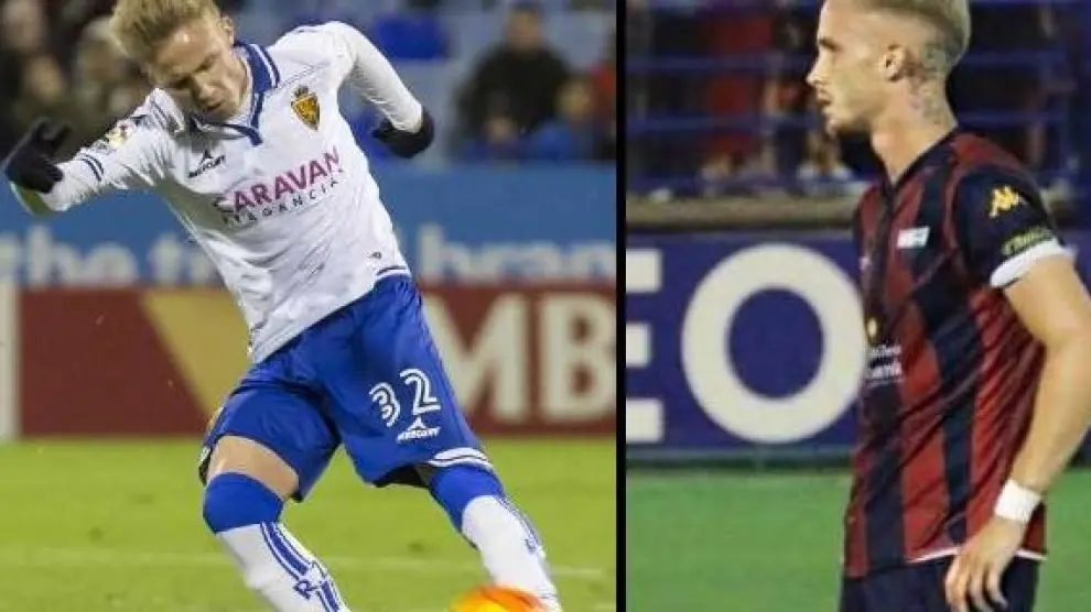 Sergio Gil, en sus inicios con el Real Zaragoza (izda. en 2016) y actualmente, recién llegado al Extremadura (dcha., 2019).