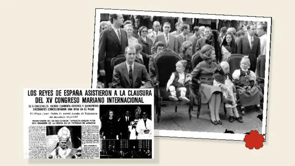 Los entonces Príncipes de España y sus tres hijos asisten a la Ofrenda en 1970. Debajo, recorte del HERALDO del 13 de octubre de 1979. archivo heraldo
