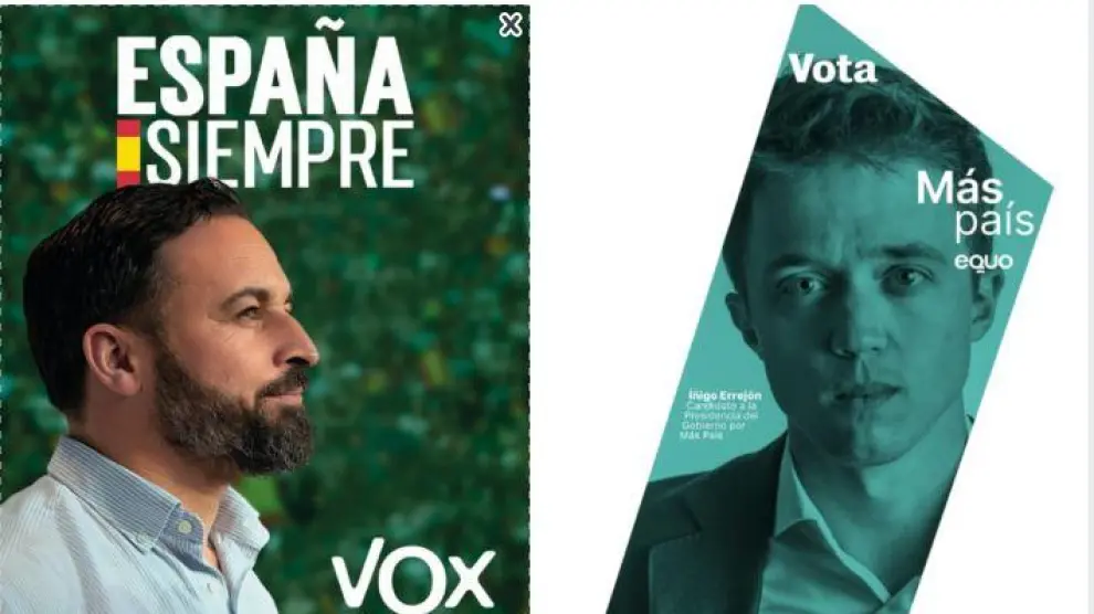 Carteles electorales de Vox y Más País.