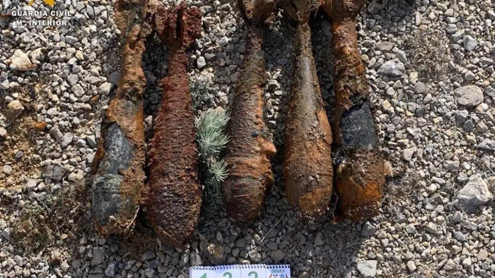 Las granadas encontradas en un acuífero de Monreal del Campo, en Teruel.