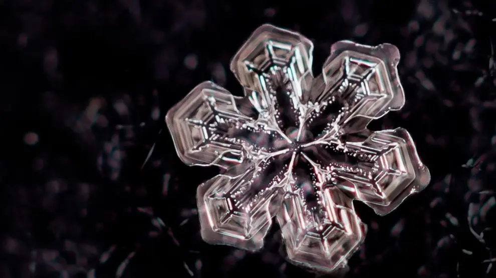 Cristal de nieve, fiel a su simetría hexagonal.