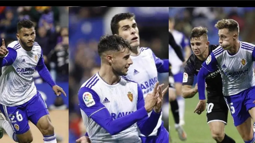 Suárez, Puado, Soro y Blanco, los cuatro 'baby delanteros' del Real Zaragoza ante el Girona.