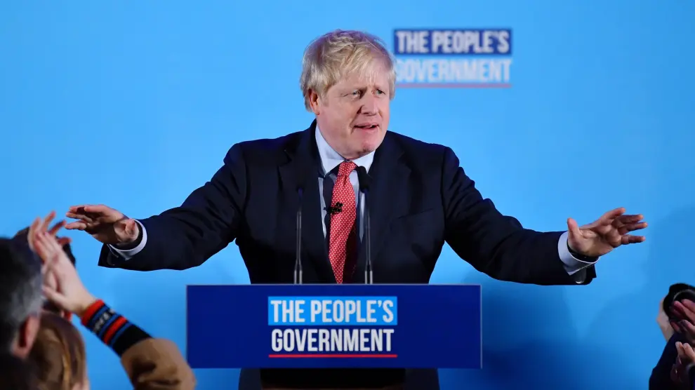 Britain's Prime Minister Boris Johnson speaks during a Conservative Party event following the results of the general election in London, Britain, December 13, 2019. REUTERS/Dylan Martinez [[[REUTERS VOCENTO]]] BRITAIN-ELECTION/