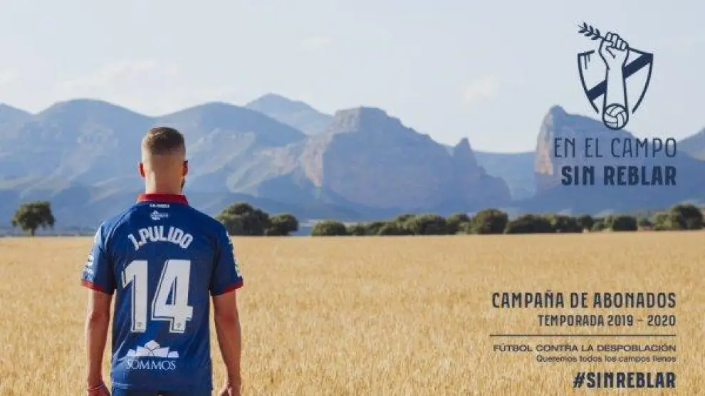 Imagen de la campaña de abonados de la SD Huesca con el lema 'Fútbol contra la despoblación'.