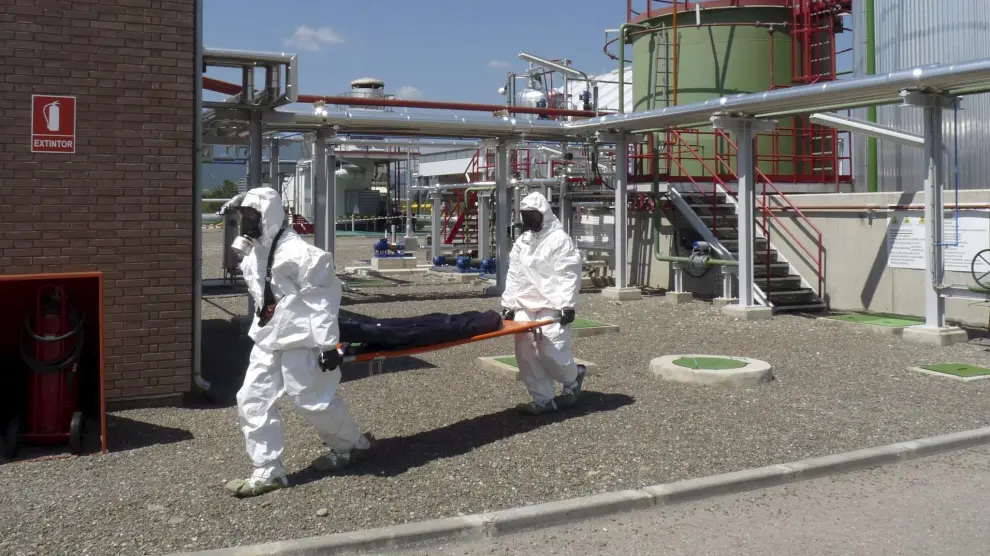 Imagen del simulacro por una amenaza química que se llevó a cabo hace unos meses en Sabiñánigo.