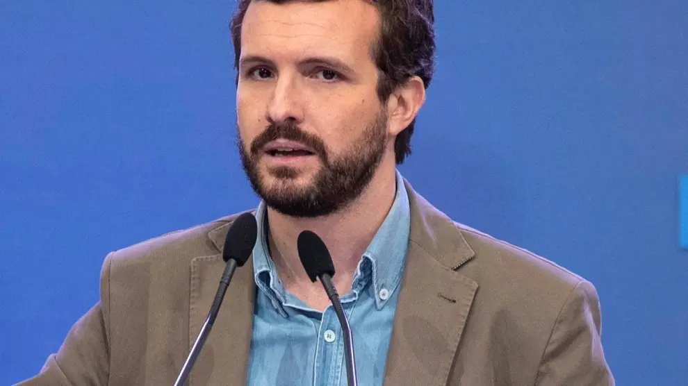 Pablo Casado durante su intervención en la cita de los populares en Murcia.
