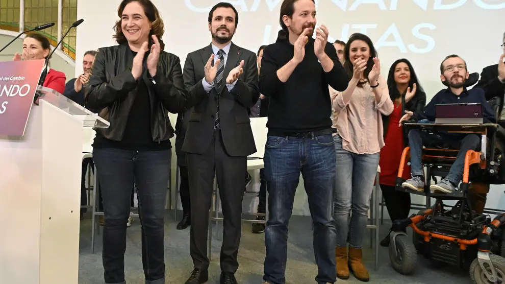Colau, Garzón, Iglesias, Montero y Echenique, en un encuentro con el que se busca visibilizar sintonía con IU y los comunes