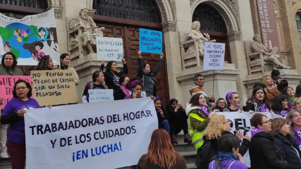 Manifestación de las empleadas del hogar el pasado 8 de marzo en Zaragoza.