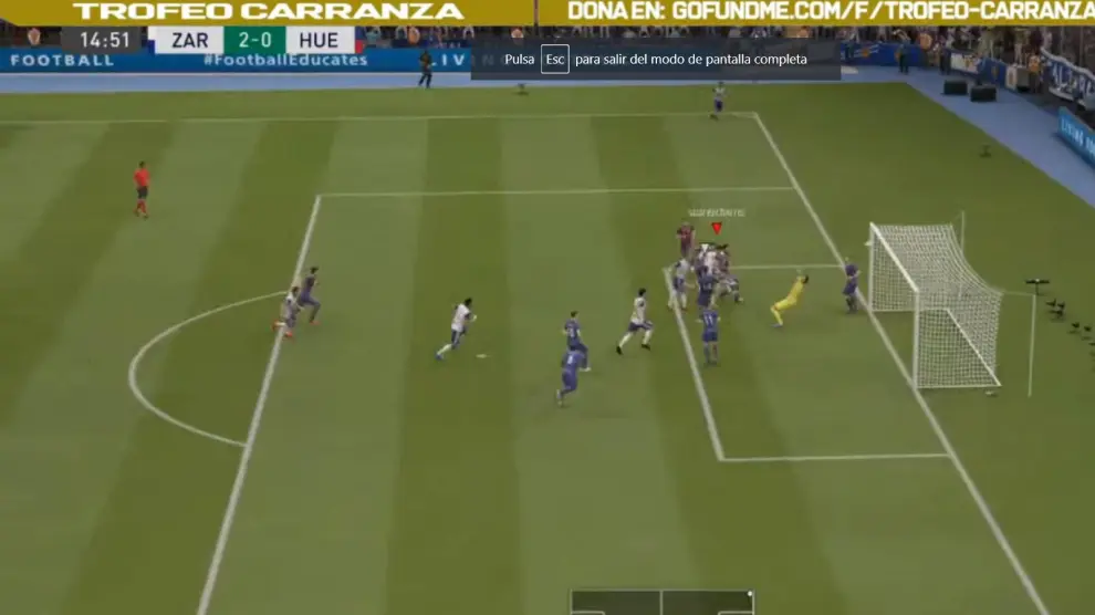 Imagen del encuentro virtual disputado ayer entre Real Zaragoza y Huesca en el FIFA 20.