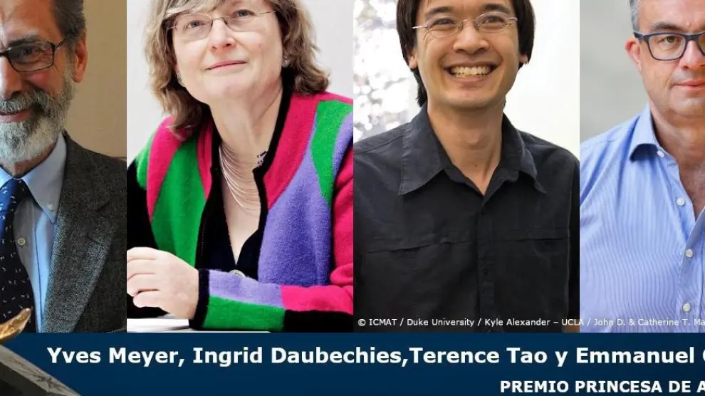 Los matemáticos Yves Meyer (francés), Ingrid Daubechies (belga y estadounidense), Terence Tao (australiano y estadounidense) y Emmanuel Candès (francés).