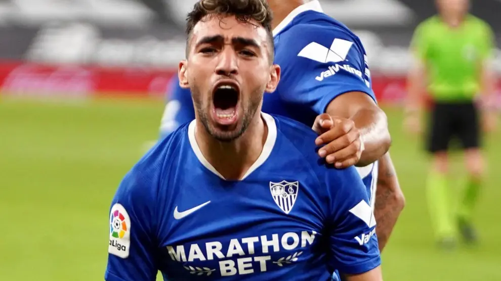 Munir (Sevilla) celebra la victoria por 1-2 ante el Athletic de Bilbao.