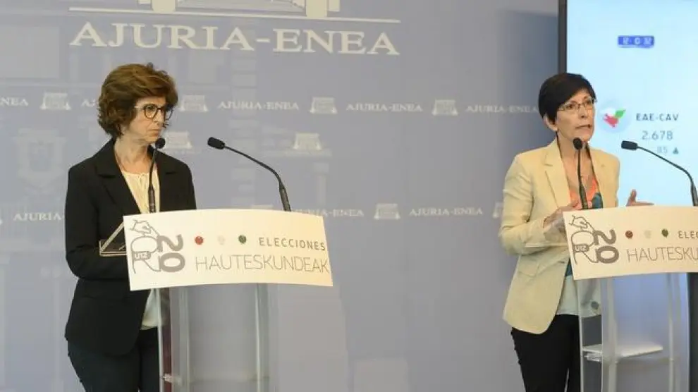 Nekane Murga, consejera de Salud y Estefanía Beltrán de Heredia, consejera de Seguridad del País Vasco,en rueda de prensa