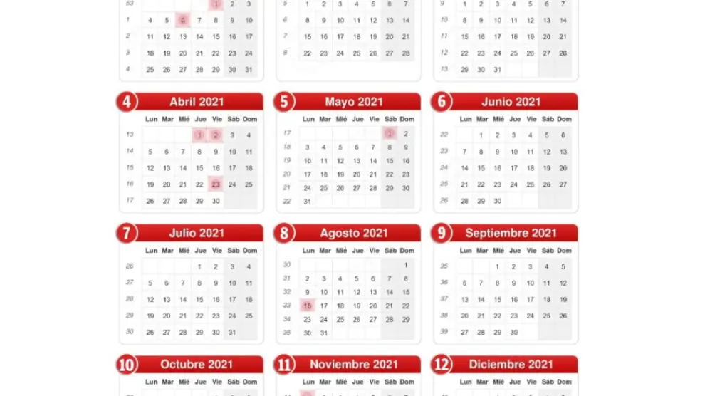 Calendario laboral 2021 en Aragon