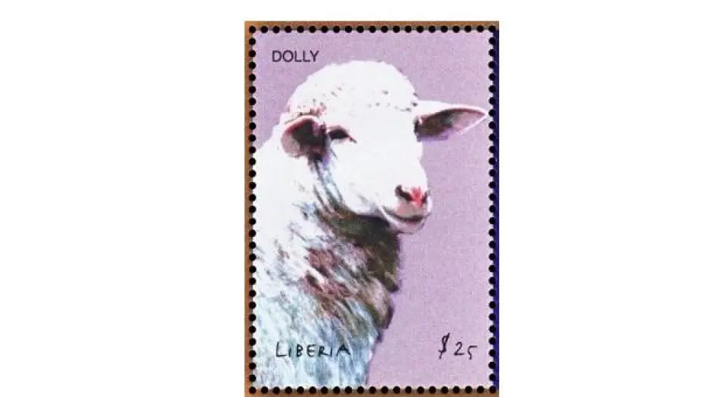 Sello emitido en Liberia en 2001 y dedicado a la clonación de la oveja Dolly