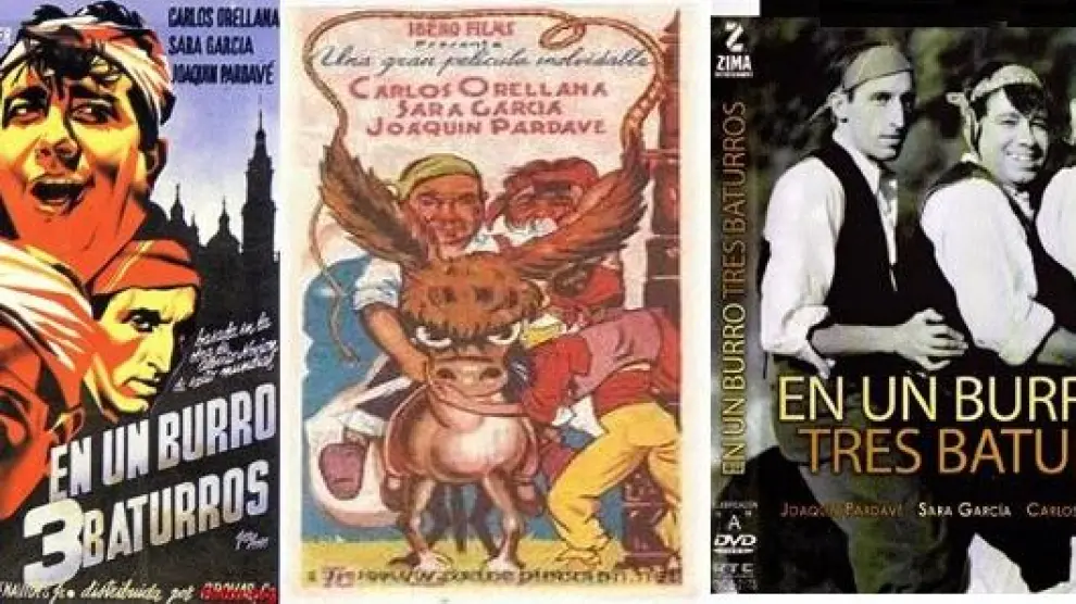 Distintas carátulas, por sus diferentes reediciones, de la película ‘En un burro tres baturros’.
