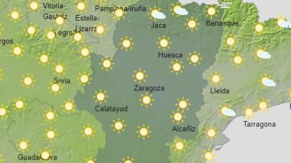 Mapa con la predicción del tiempo en Aragón