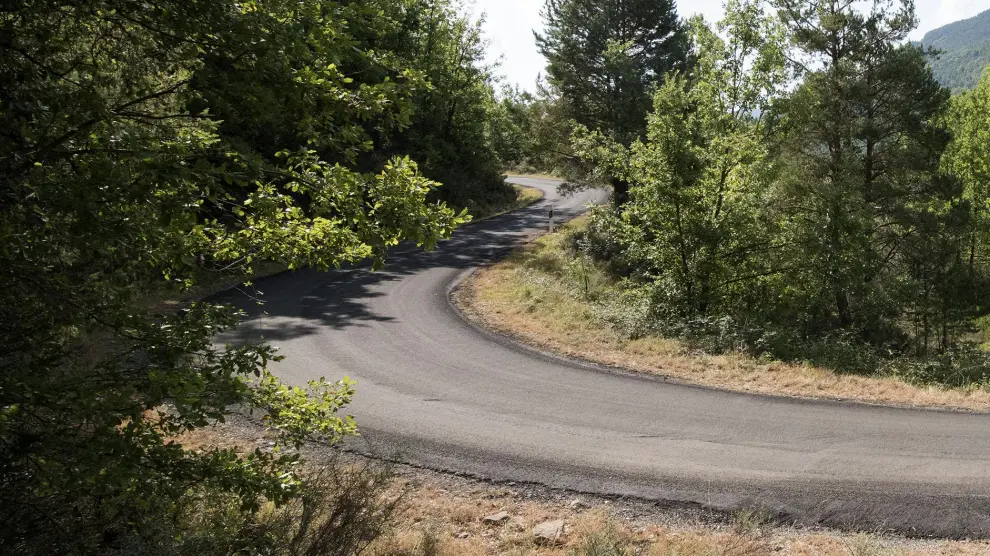 La carretera de acceso a Asín de Broto.