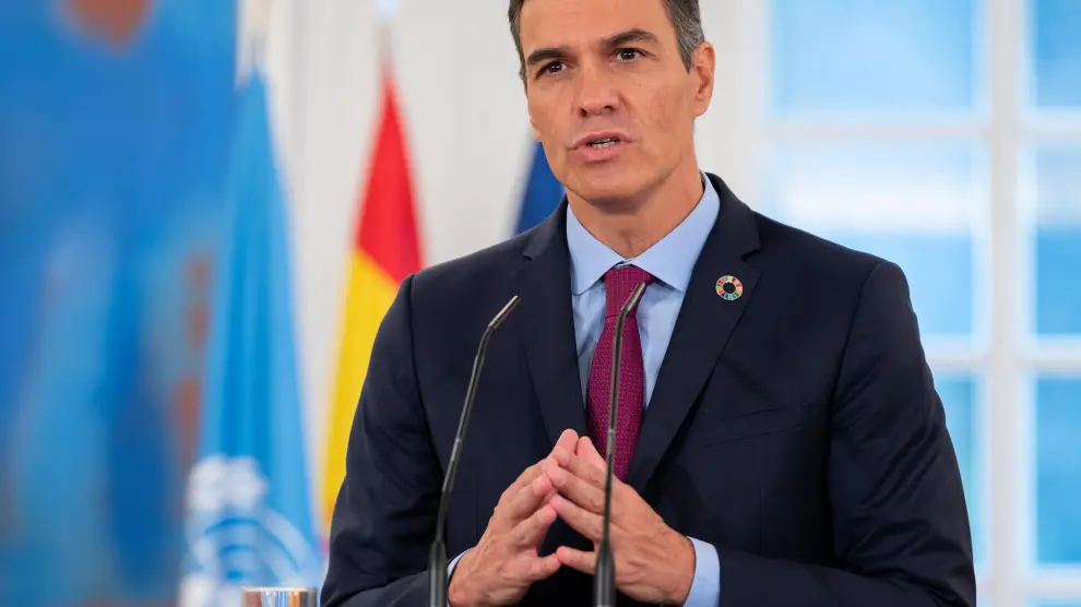 Pedro Sánchez, durante su discurso telemático ante la ONU.