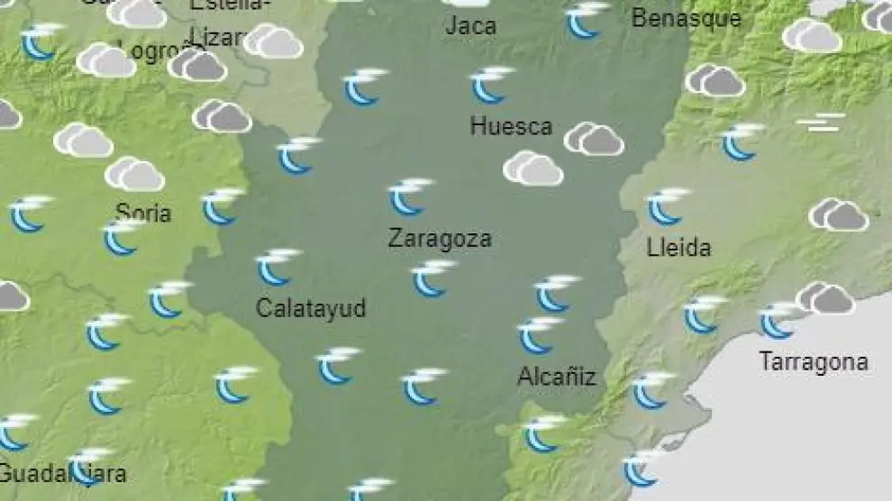 Mapa de Aragón con el tiempo de este sábado 3 de octubre