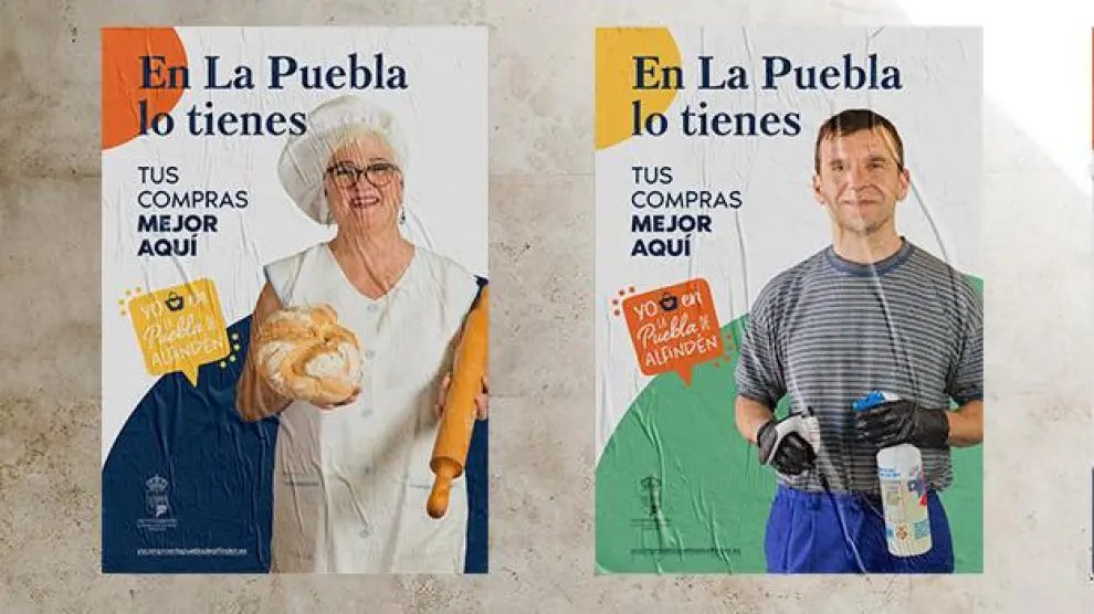 Estas tres y otras tantas personas ponen rostro a la campaña de fomento del consumo local en La Puebla de Alfindén