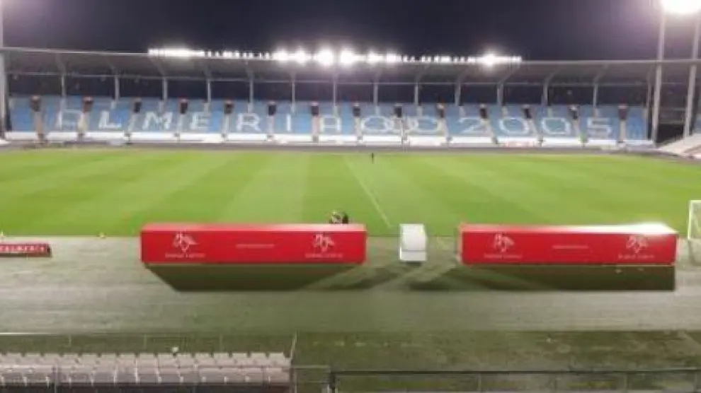 Estadio de los Juegos Mediterráneos de Almería, donde el Real Zaragoza juega esta tarde-noche su 17º partido de liga.