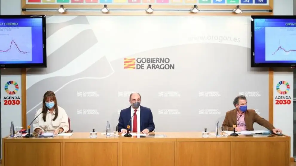 Rueda de prensa de los responsables del Gobierno de Aragón y el presidente para informar sobre las nuevas medidas con la covid en Navidad.
