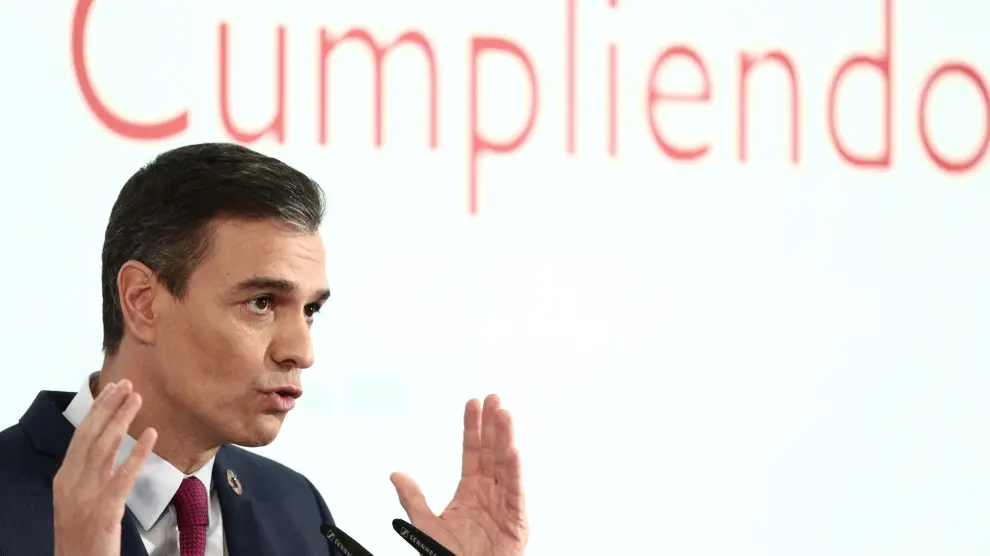 Pedro Sánchez, durante la intervención en la que hizo balance del año.
