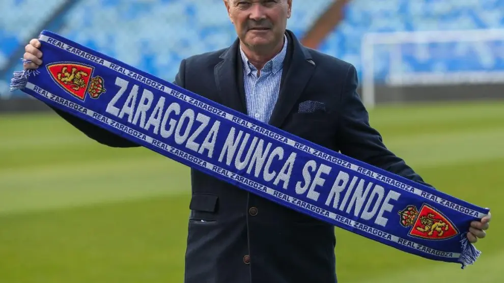 Juan Ignacio Martínez, el día de su reciente presentación como entrenador del Real Zaragoza en La Romareda.