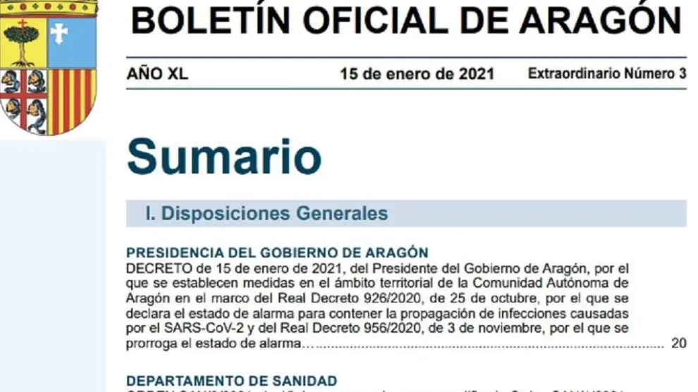 El BOA publica el decreto con las nuevas restricciones en Aragón desde el 16 de enero.