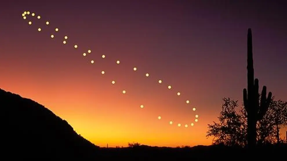 Analema solar: si durante los 365 días del año, siempre a la misma hora y desde el mismo sitio, fotografías el sol y juntas todas las fotos, la trayectoria que describe se parece mucho al símbolo del infinito. ¿Pudo inspirarlo?