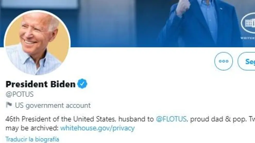 Portada de la cuenta en Twitter de Biden como presidente de EE. UU.