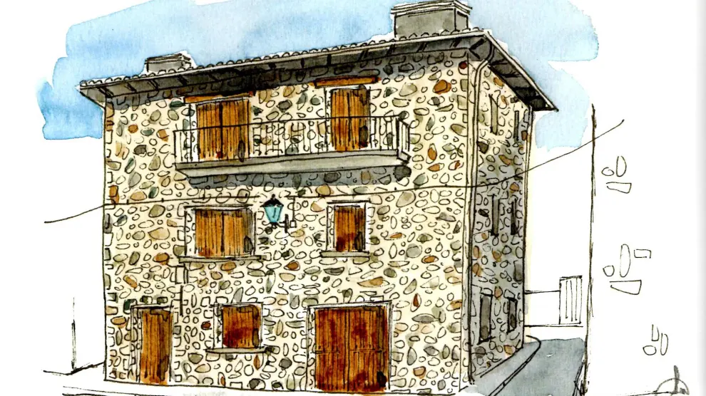 Casa Bufoneta de Villanúa dibujada por Antonio Maestro.