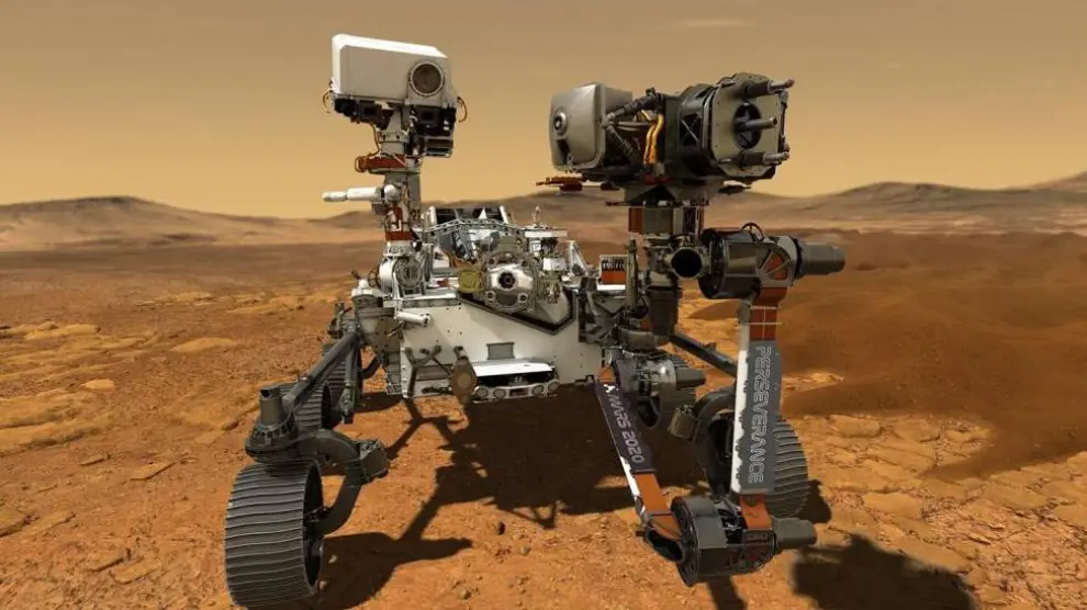 Ilustración del rover Perseverance operando en la superficie de Marte.