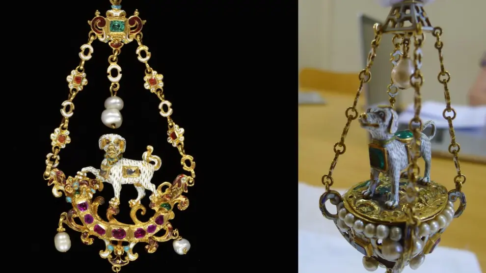 A la izquierda, joya del Victoria & Albert Museum de Londres; a la derecha, colgante del Museo Lázaro Galdiano. Ambas se pensaba que eran falsificaciones del siglo XIX y son, en realidad, renacentistas.