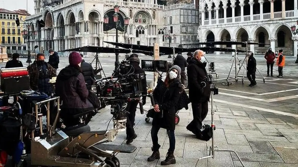 Un momento del rodaje en Venecia