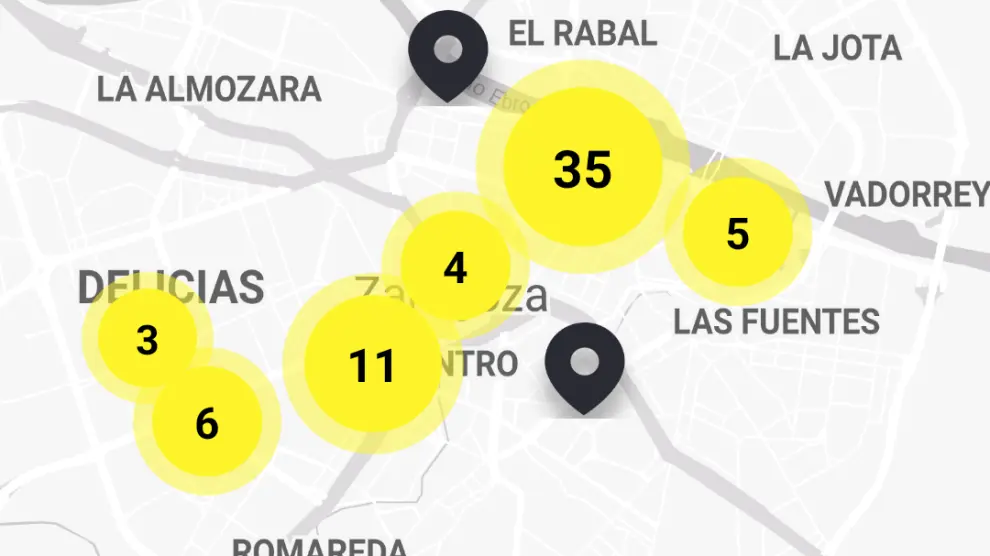 Mapa de establecimientos activos en Zaragoza de Promoloop.