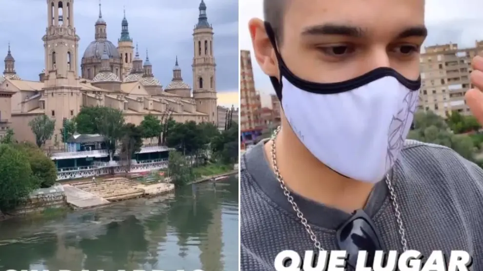 El 'youtuber' Alphasniper97, de visita en Zaragoza, sobre El Pilar