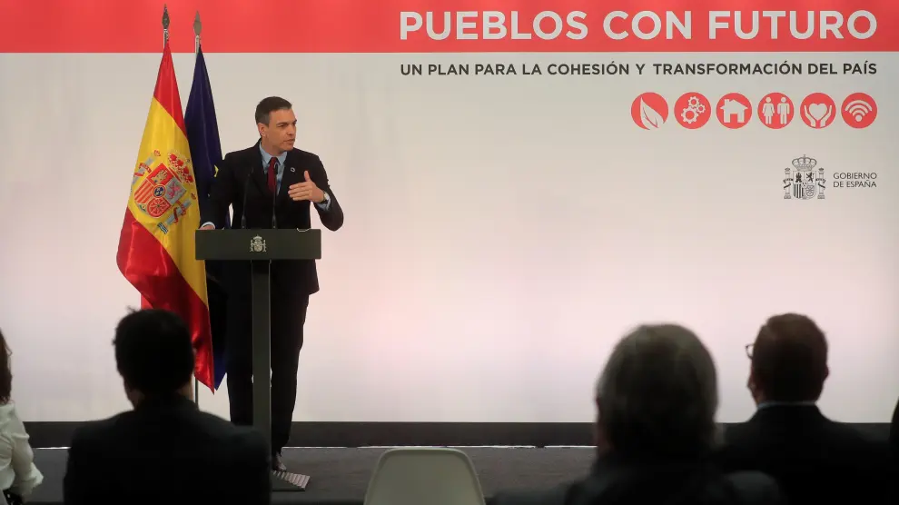 El presidente del Gobierno, Pedro Sánchez, durante la presentación de la iniciativa "Pueblos con futuro"