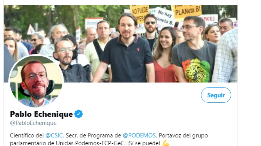 Una imagen de la cuenta de Twitter del portavoz de Unidas Podemos, Pablo Echenique.