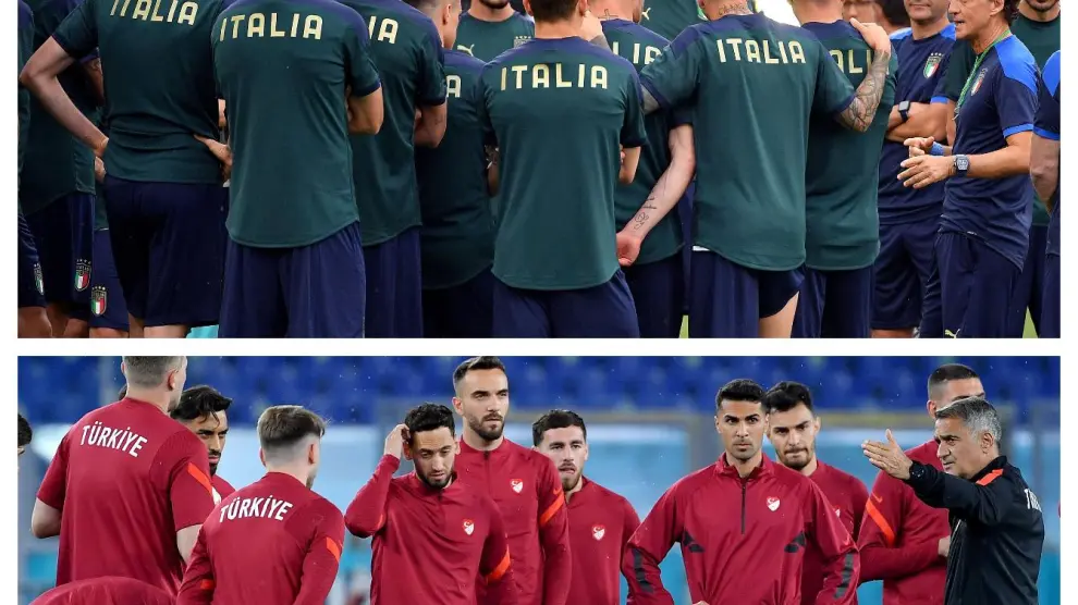 Las selecciones de Italia (arriba) y Turquía